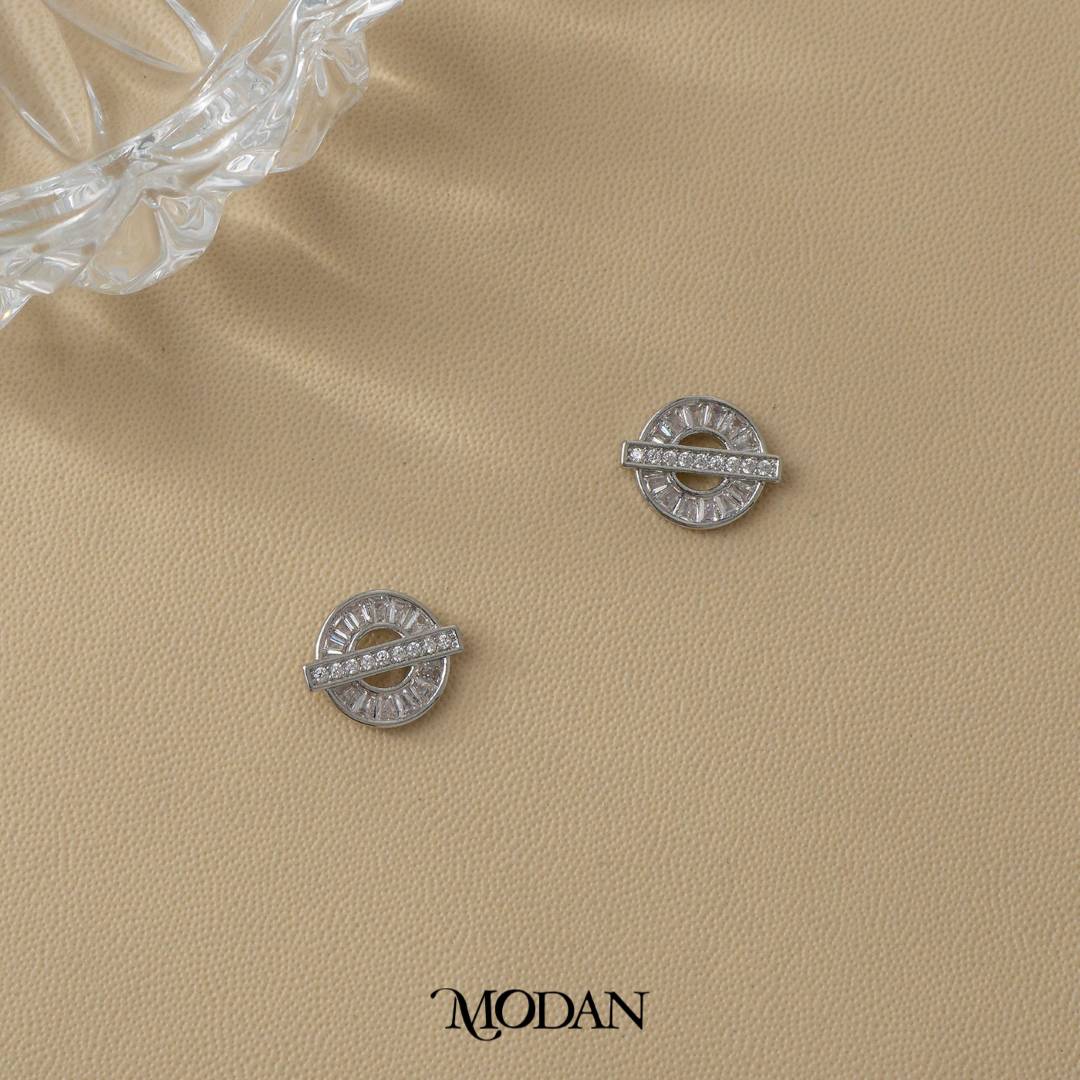 Minimalist Simple Baguette Circle Stud Earrings Anting Tusuk Hypoallergenic Gold Plated
