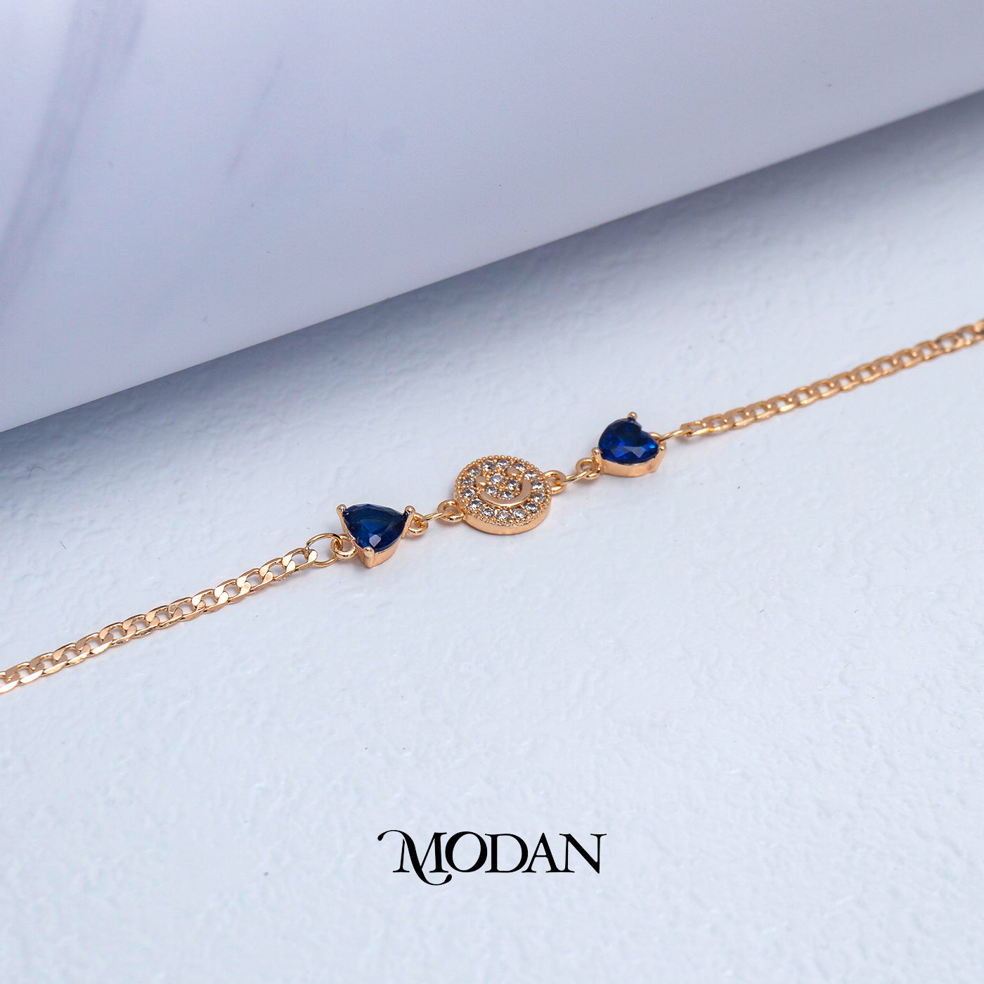 (16cm) Cocktail Sapphire Blue Heart Zirconia Crescent Moon Dainty Bracelet Gelang Pesta Biru Hypoallergenic Gold Plated