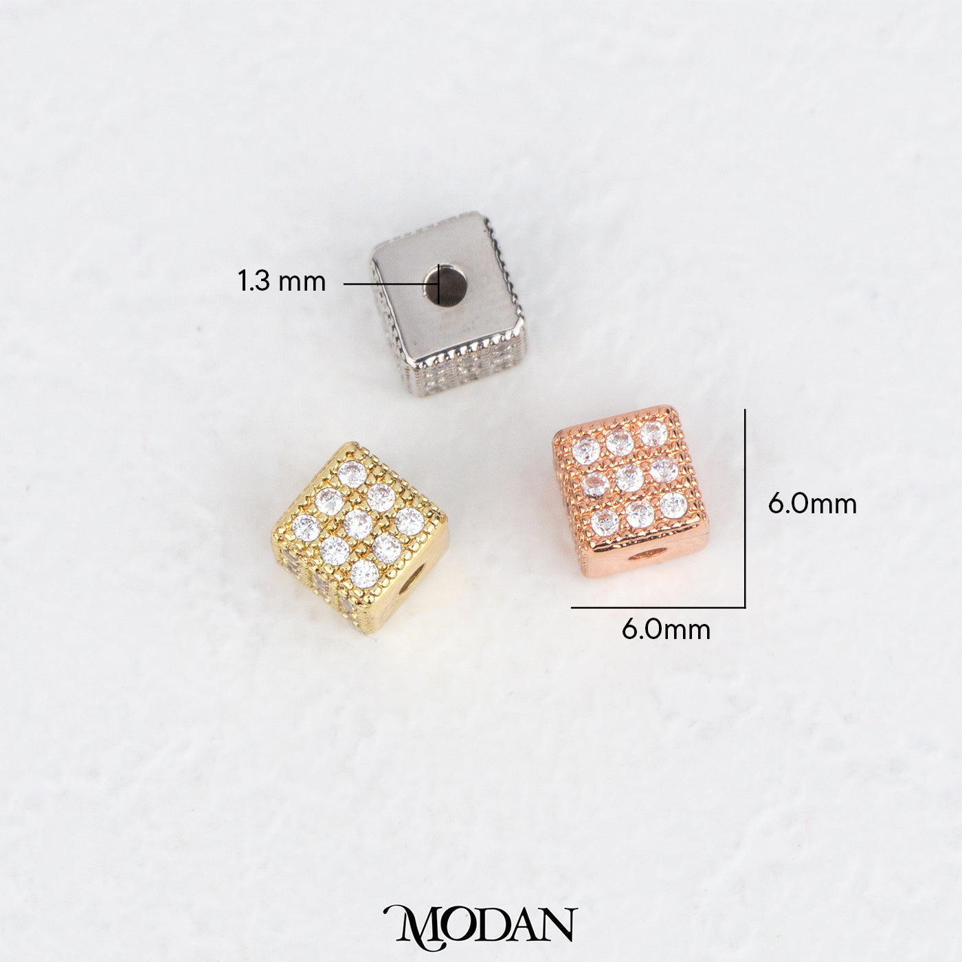 Mini Sparkling Micro Paved Cube Square DIY Beads Charm Manik Dadu Kotak Hypoallergenic Gold Filled
