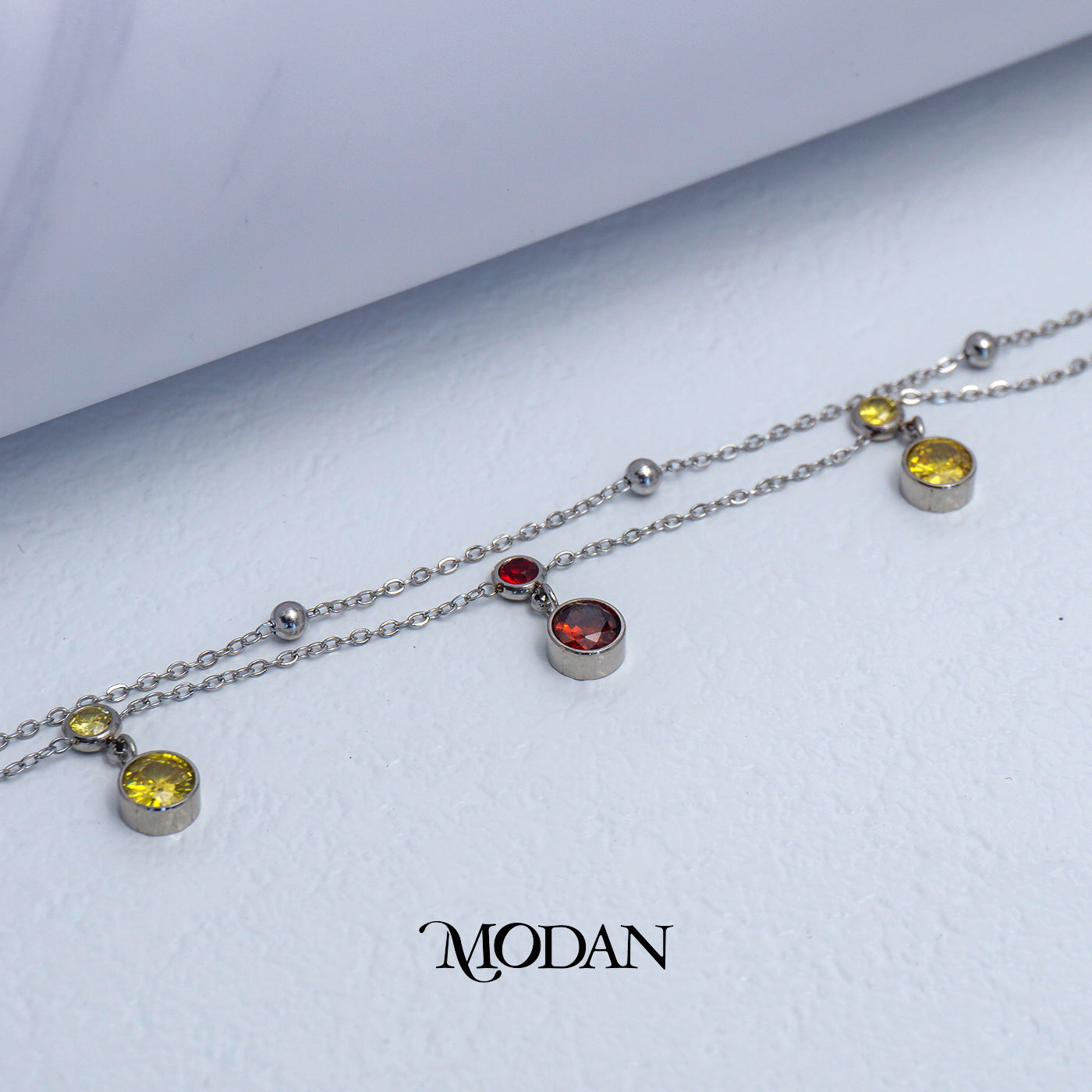 (24cm) Titanium Colorful Dangle Charms Double Layer Anklet Bracelet Gelang Kaki Warna Warni Hypoallergenic Stainless Steel