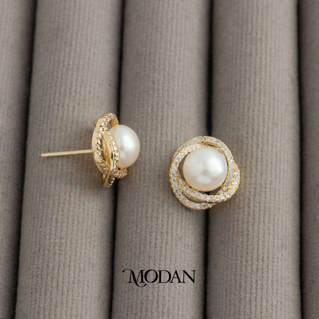 Classic Bridal Pearl Knot Stud Earrings Anting Tusuk Pesta Mutiara Hypoallergenic Gold Plated