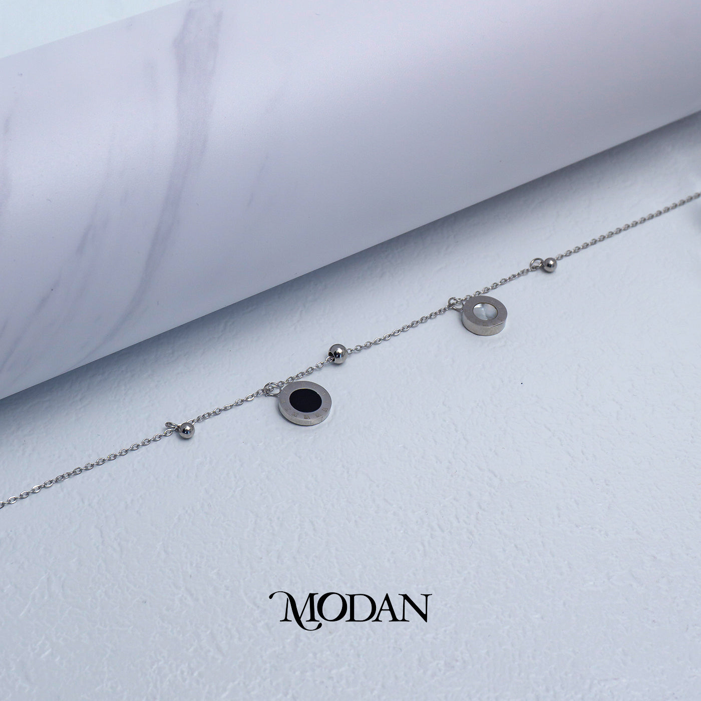 (20cm) Titanium Classic Roman Numerals Dangle Anklet Bracelet Gelang Kaki Hypoallergenic Stainless Steel