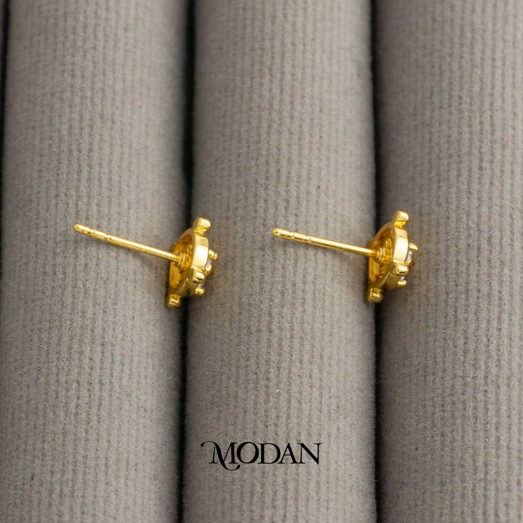 Sparkling Dainty Cute Mini Flower Circle Stud Earrings Anting Tusuk Bunga Bulat Hypoallergenic Gold Plated