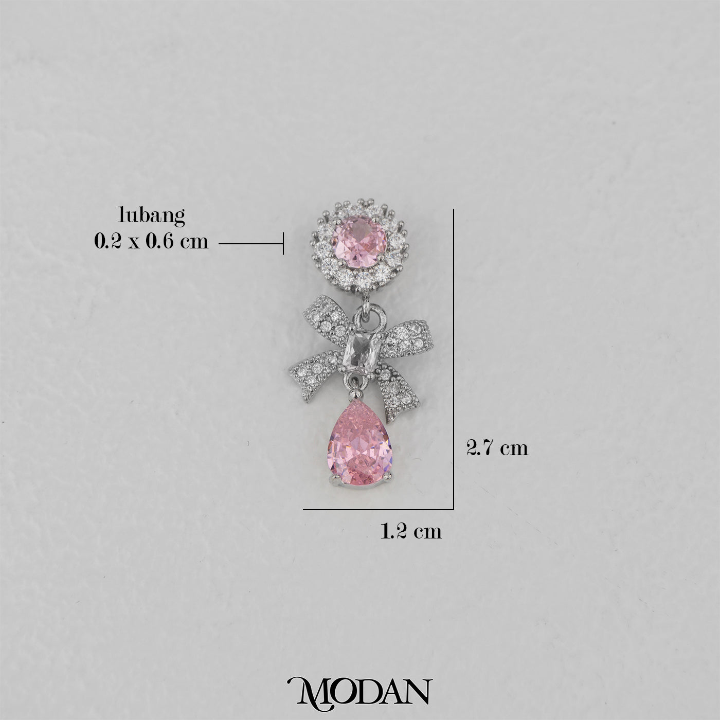 Coquette Pink Micro Paved Ribbon Bow Dangle DIY Pendant Liontin Pita Merah Muda Hypoallergenic Gold Filled