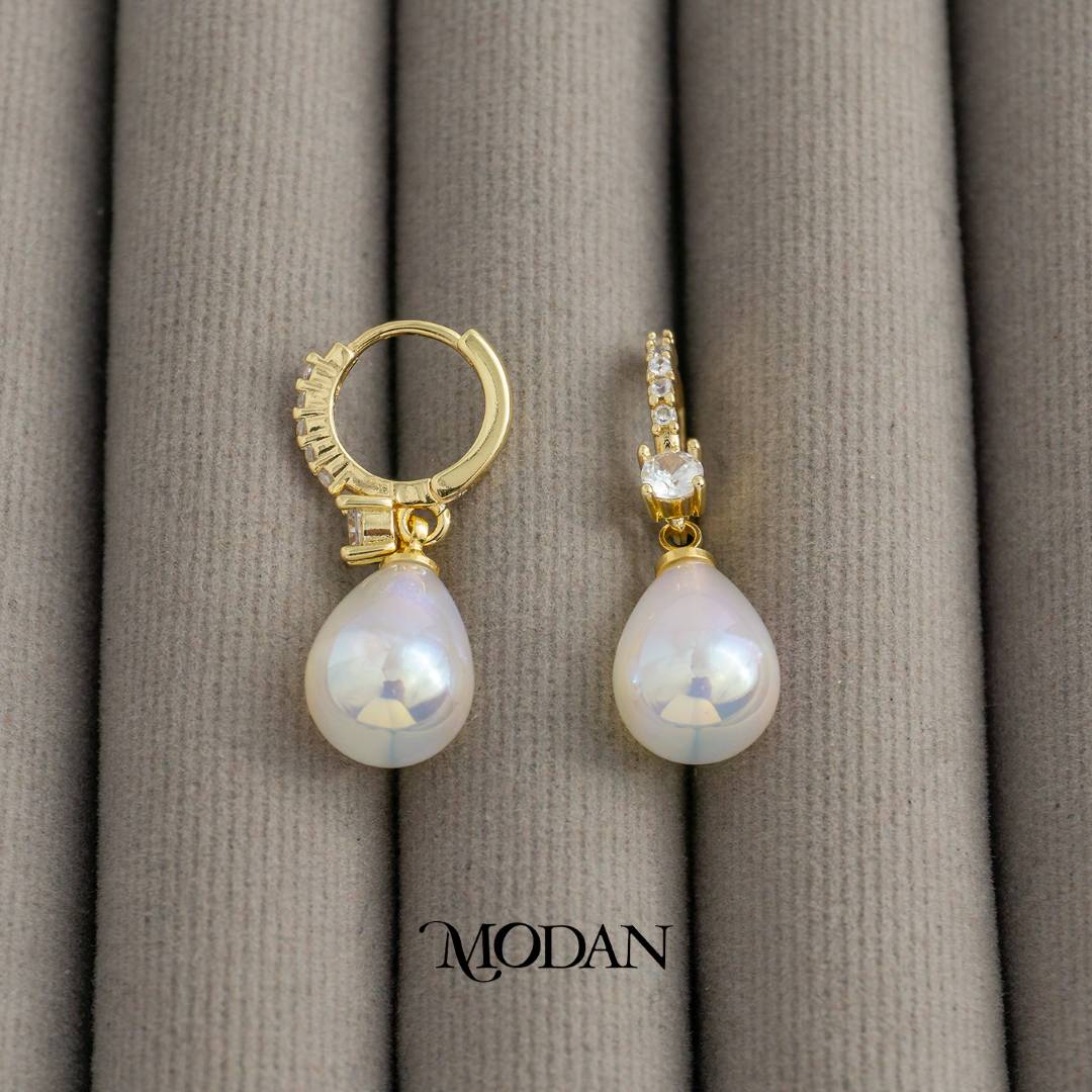 White Teardrop Acrylic Glass Dangle Hoop Earrings Anting Gantung Hypoallergenic Gold Plated