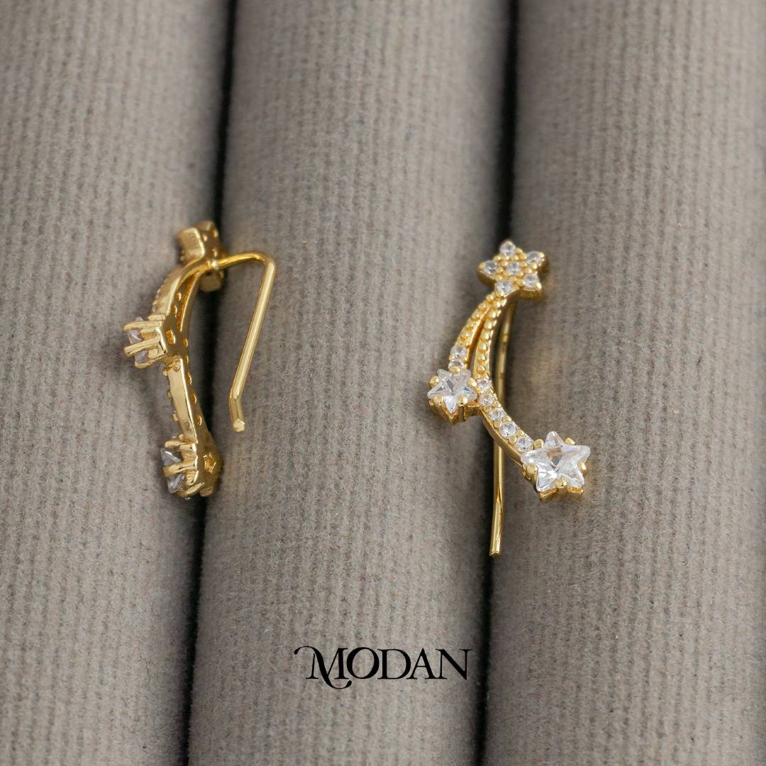 Sparkling Celestial Star Ear Climber Earrings Anting Merambat Bintang Pesta Hypoallergenic Gold Plated