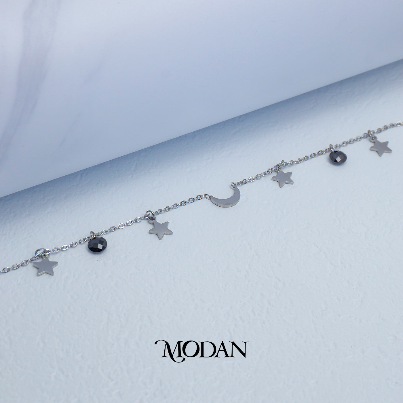 (16cm) Titanium Celestial Moon and Star Charm Dainty Bracelet Gelang Bulan Bintang Hypoallergenic Stainless Steel