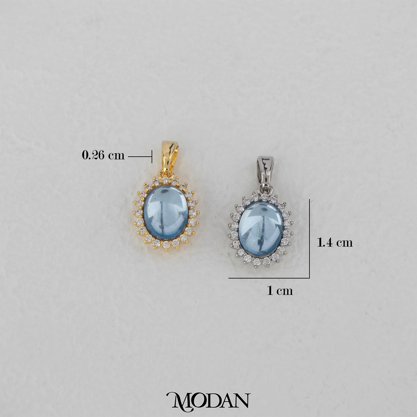 Aqua Moonstone Oval Pendant DIY Pendant Liontin Elips Biru Hypoallergenic Gold Filled