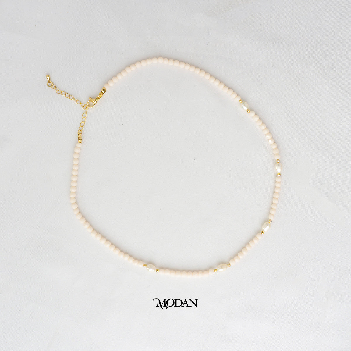 Blue Peach Clear Beaded Freshwater Necklace Kalung Manik Mutiara Crystal Hypoallergenic Gold Plated