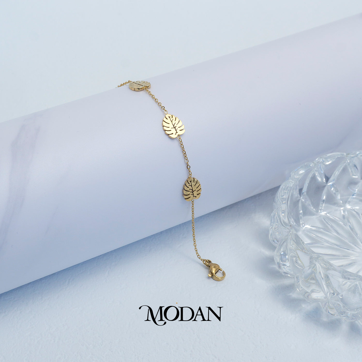 (18cm) Titanium Golden Plain Monstera Leaf Chain Bracelet Gelang Rantai Hypoallergenic Stainless Steel