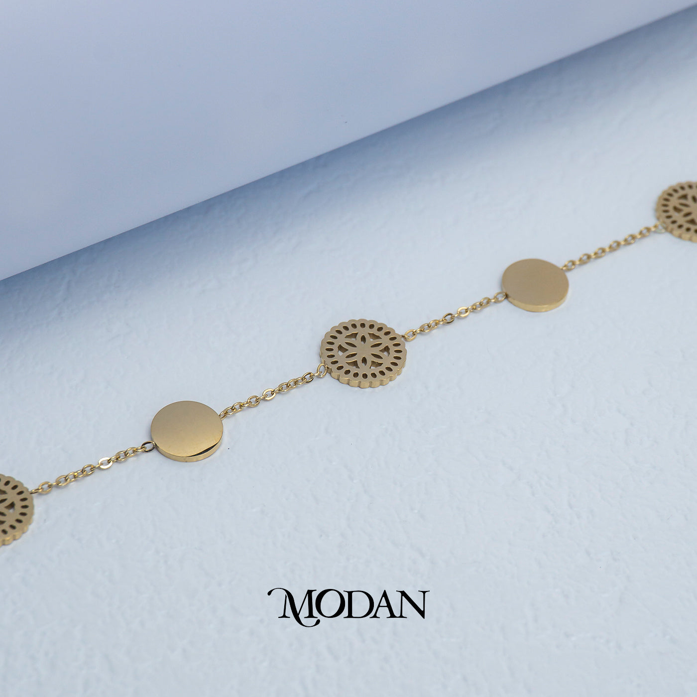 (18cm) Titanium Golden Classical Pattern Traditional Dainty Bracelet Gelang Klasik Hypoallergenic Stainless Steel