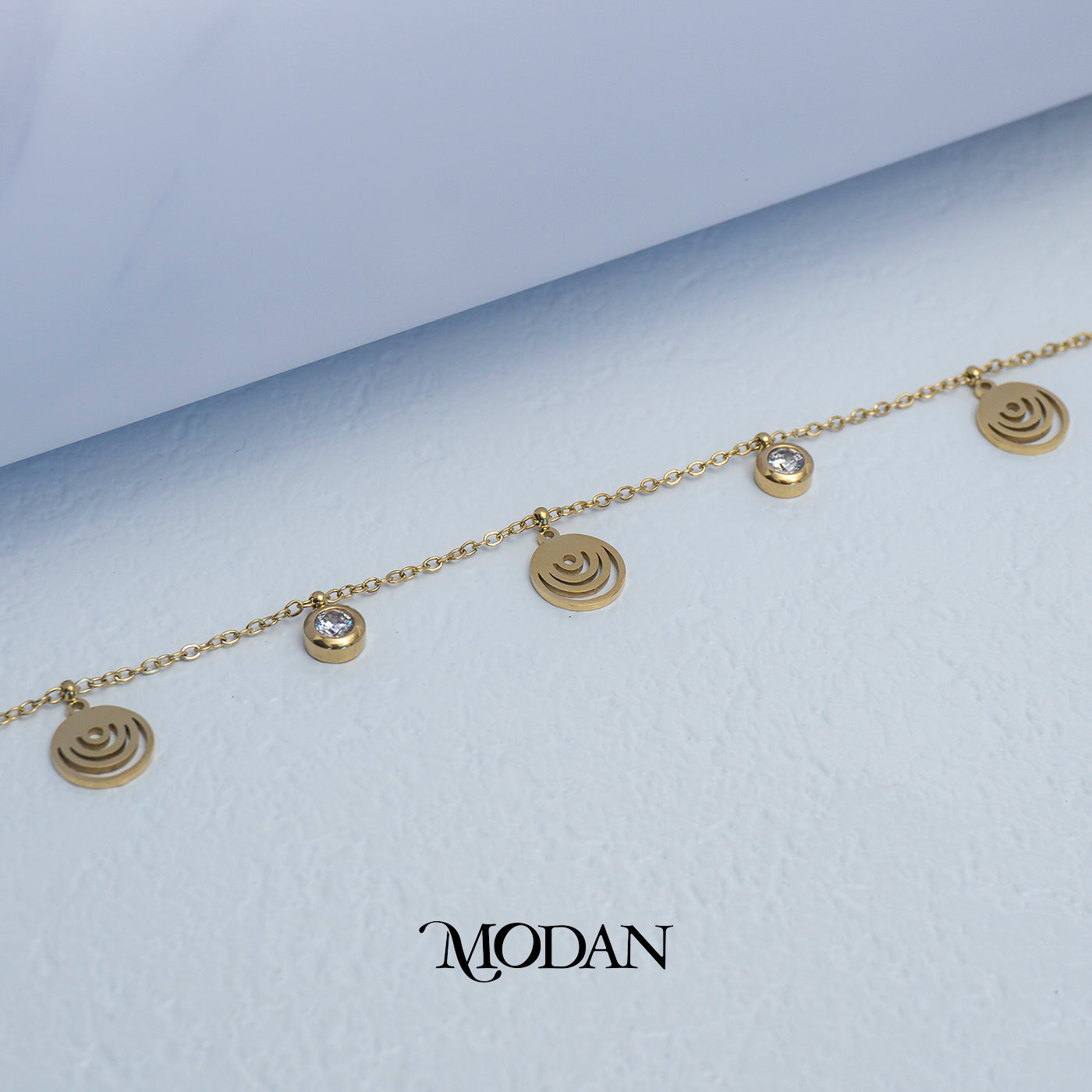 (18cm) Titanium Golden Swirl Pattern Traditional Dainty Bracelet Gelang Klasik Hypoallergenic Stainless Steel