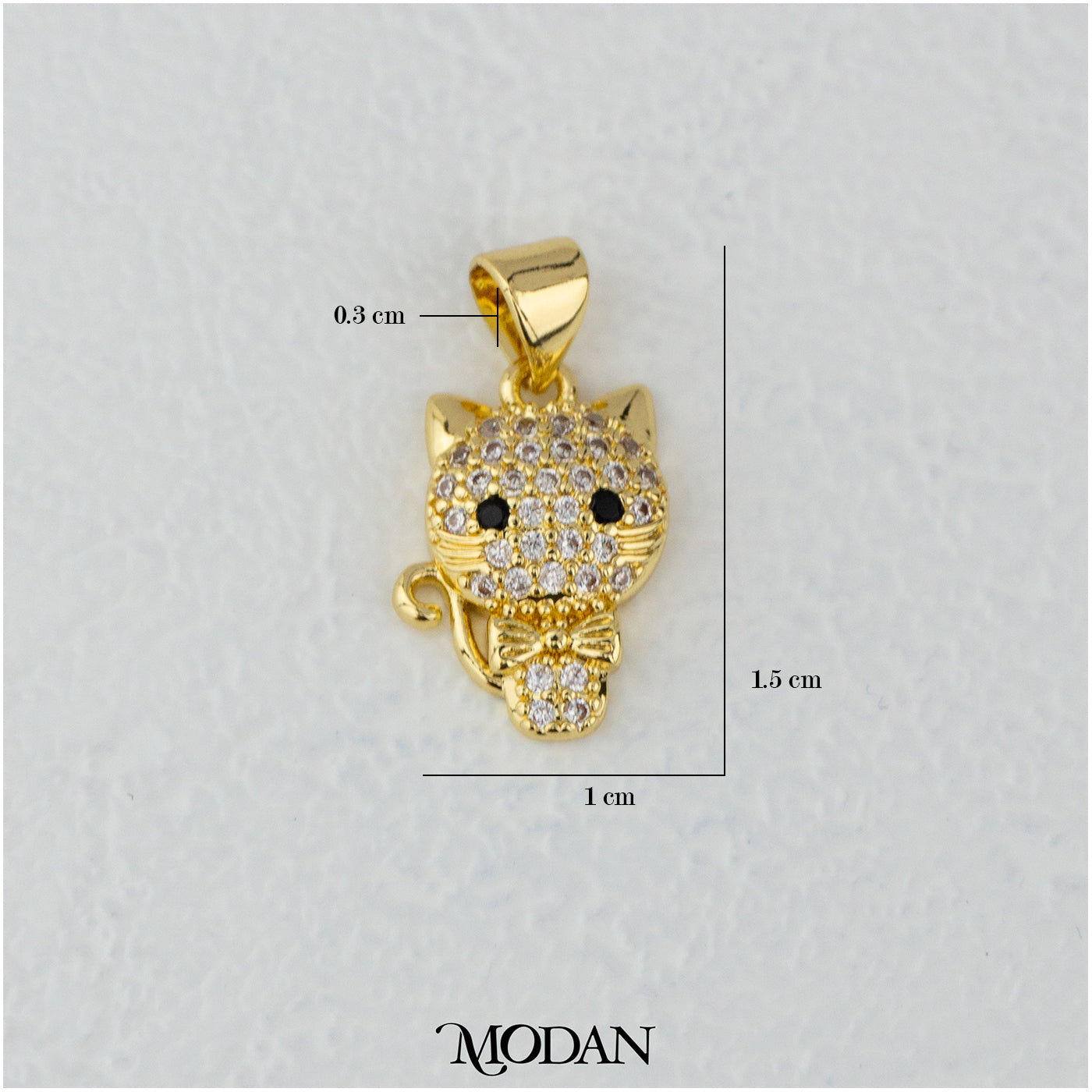 Micro Paved Black-Eyed Cat with Bow Tie Pendant DIY Pendant Liontin Kucing Mata Hitam Berdasi Hypoallergenic Gold Filled
