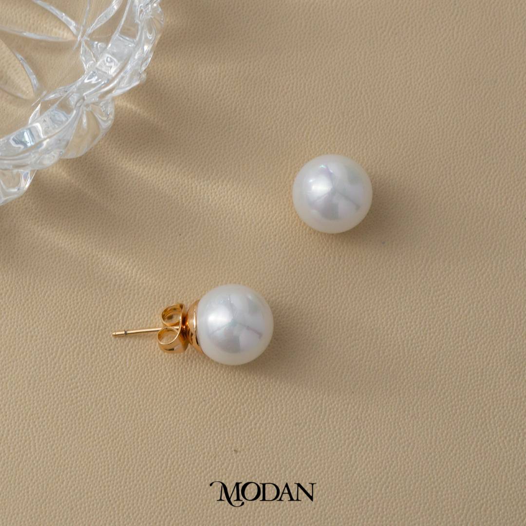 Classic Simple White Pearl Bridal Stud Earrings Anting Tusuk Mutiara Hypoallergenic Gold Plated