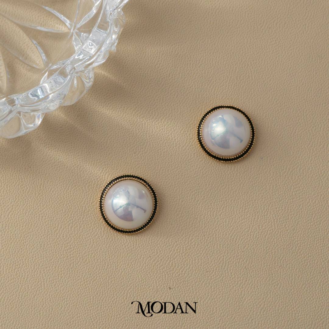 Sparkling Black Zirconia White Pearl Bridal Stud Earrings Anting Tusuk Mutiara Hypoallergenic Gold Plated