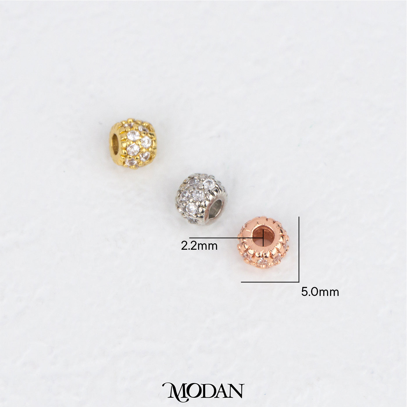 Mini Sparkling Micro Paved Round DIY Beads Charm Manik Liontin Kalung/Gelang Bulat Berlian Pasir Hypoallergenic Gold Filled