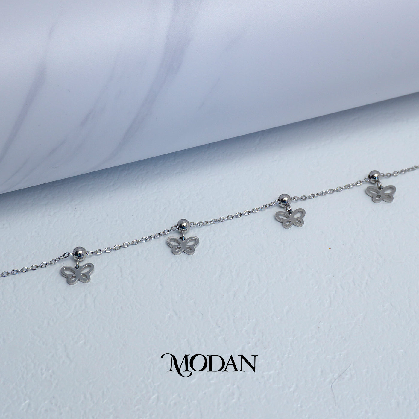 (16cm) Titanium Silver Butterfly Mariposa Dainty Anklet Bracelet Gelang Kaki Hypoallergenic Stainless Steel