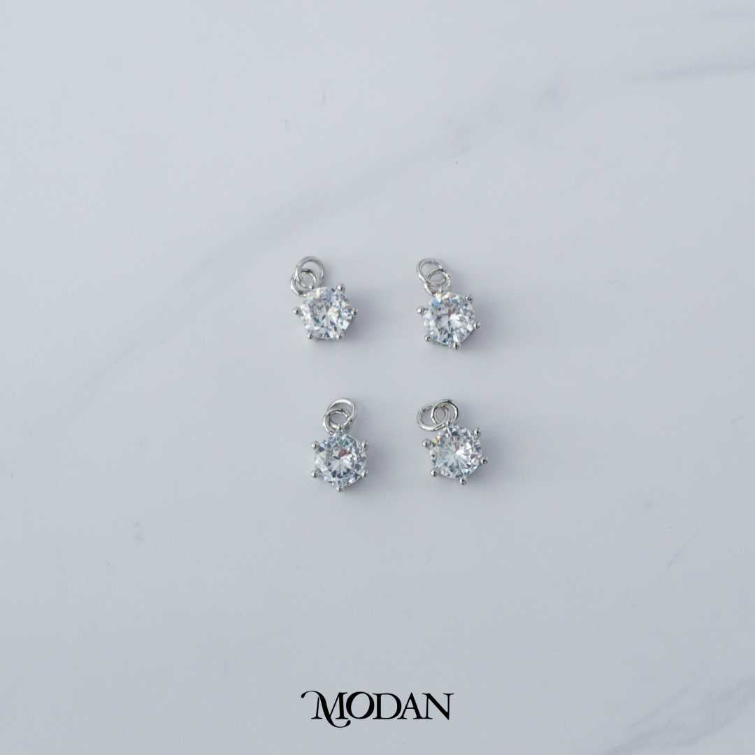 Round Clear Cubic Zirconia DIY Charm Liontin Bulat Berlian Elegant Hypoallergenic Gold Filled
