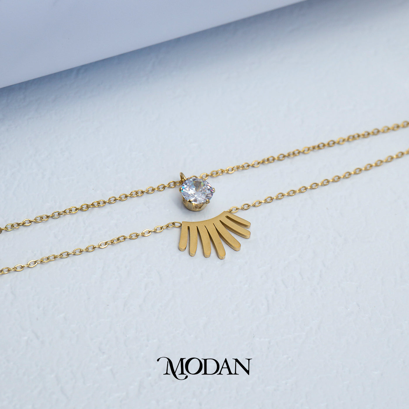 (18cm) Titanium Golden Sunrays Pattern Double Layer Dainty Bracelet Gelang Klasik Hypoallergenic Stainless Steel
