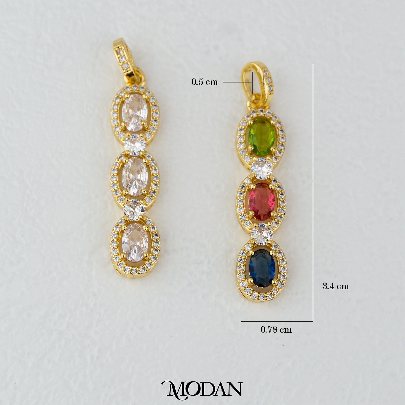 Sparkling Oval Long Colorful Zirconia DIY Pendant Liontin Panjang Oval Hypoallergenic Gold Filled