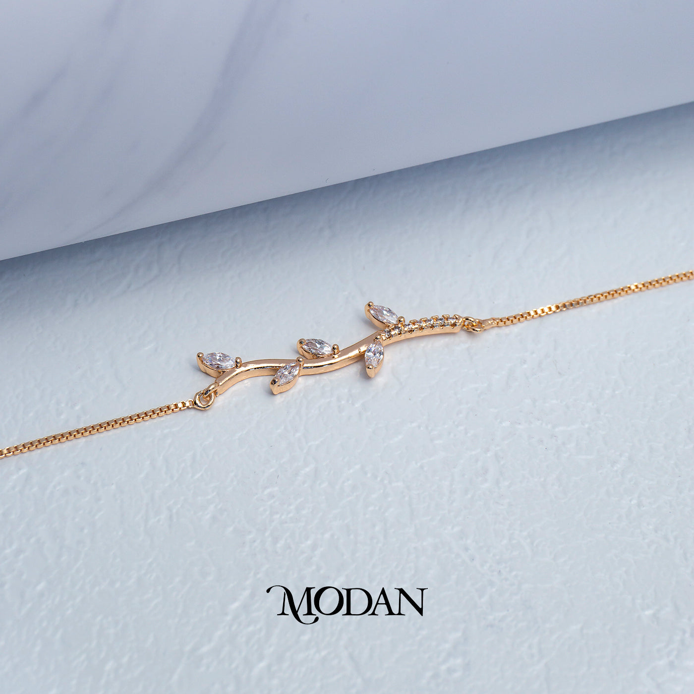 (17cm) Titanium Rosegold Sparkling Leaf Bracelet Gelang Rantai Hypoallergenic Stainless Steel