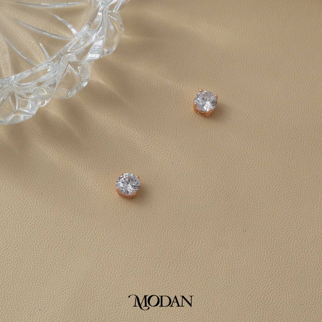 (6mm) Sparkling Solitaire Mini Stud Earrings Anting Tusuk Bulat Mata Satu Hypoallergenic Gold Plated