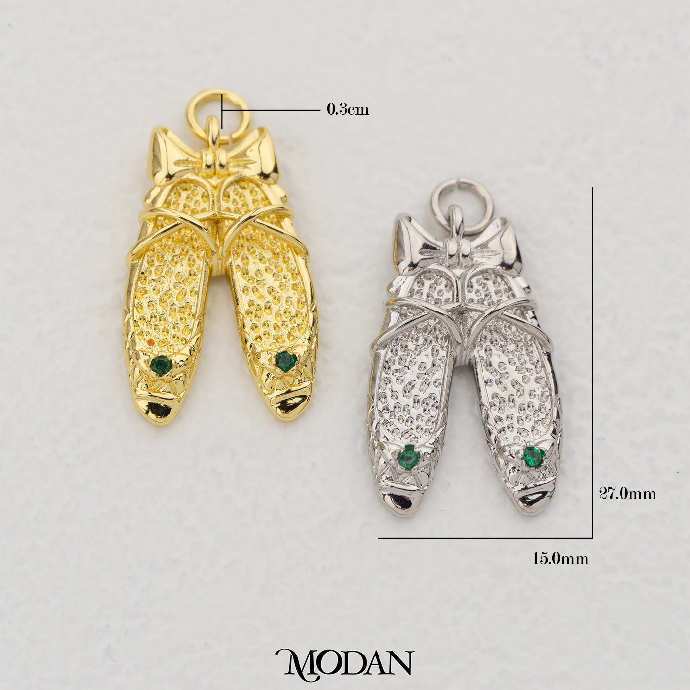 Green Girlie Flat Shoes and Ribbon Pendant DIY Pendant Liontin Sepatu Pita Hypoallergenic Gold Filled