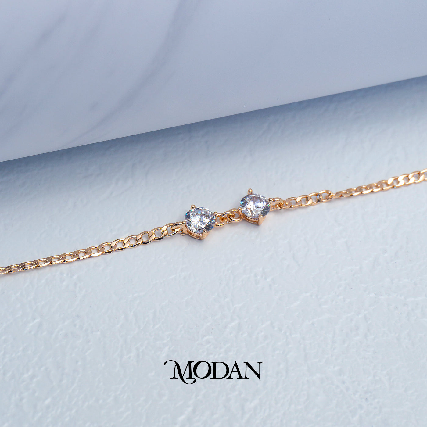 (15.5cm) Titanium Rosegold Double Round Solitaire Bracelet Gelang Hypoallergenic Stainless Steel