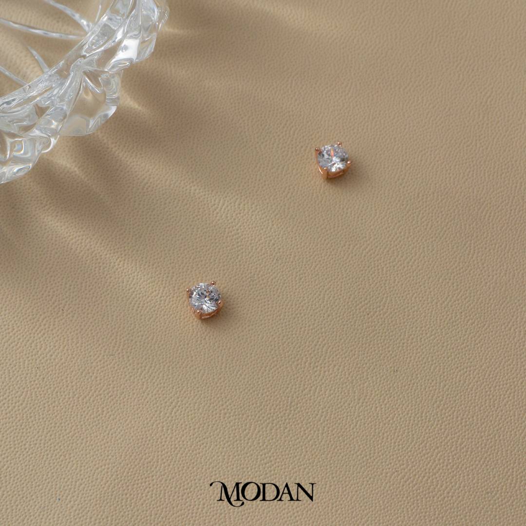 (5mm) Sparkling Solitaire Mini Stud Earrings Anting Tusuk Bulat Mata Satu Hypoallergenic Gold Plated