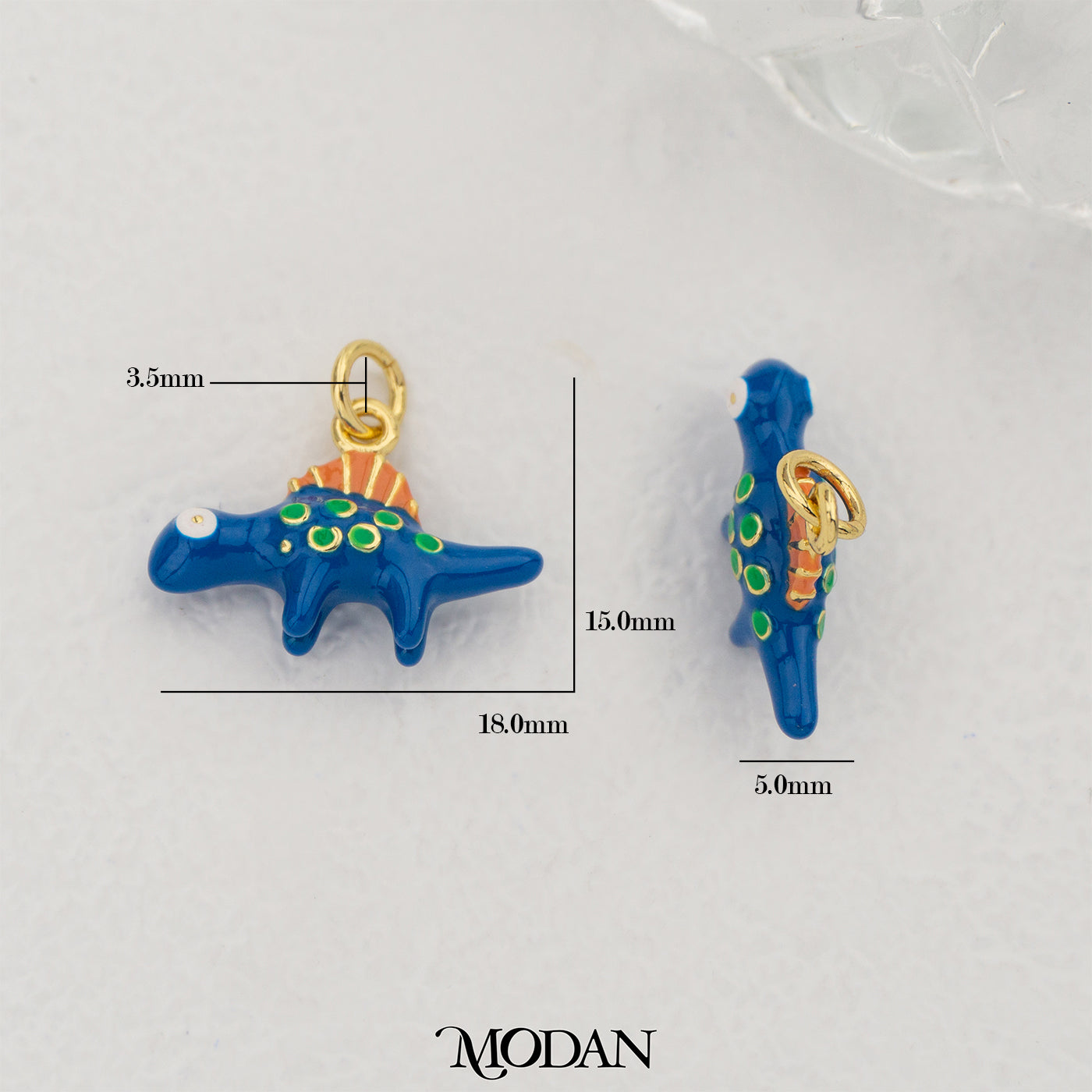 Blue Dinosaur Enamel Pendant DIY Pendant Liontin Dinosaurus Lucu Hypoallergenic Gold Filled