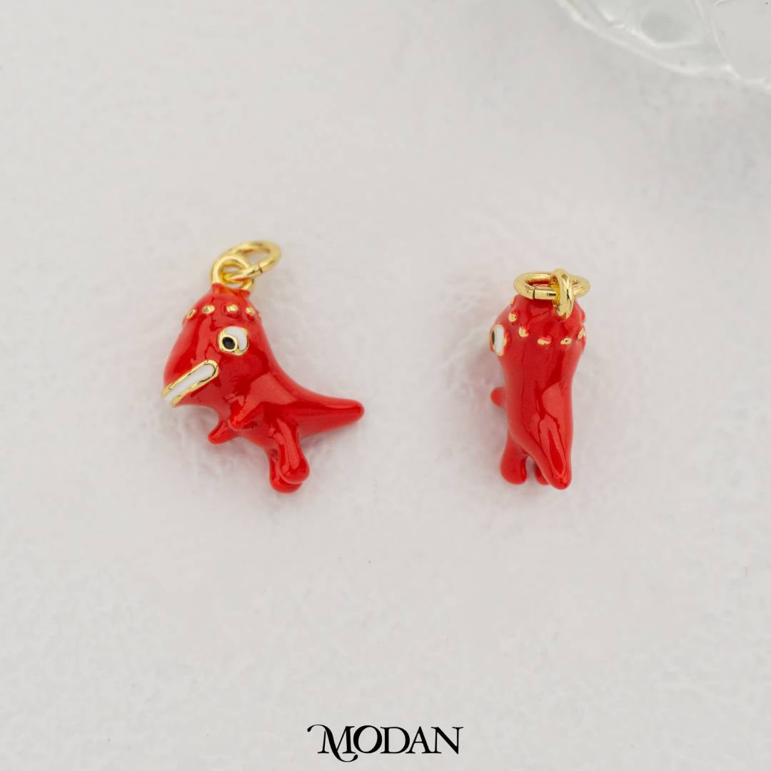 Red Dinosaur T-Rex Enamel Pendant DIY Pendant Liontin Dinosaurus Lucu Hypoallergenic Gold Filled