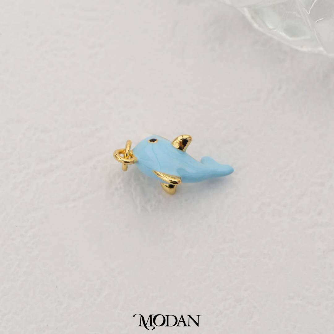 Blue Dolphin Enamel Pendant DIY Pendant Liontin Lumba - Lumba Lucu Hypoallergenic Gold Filled