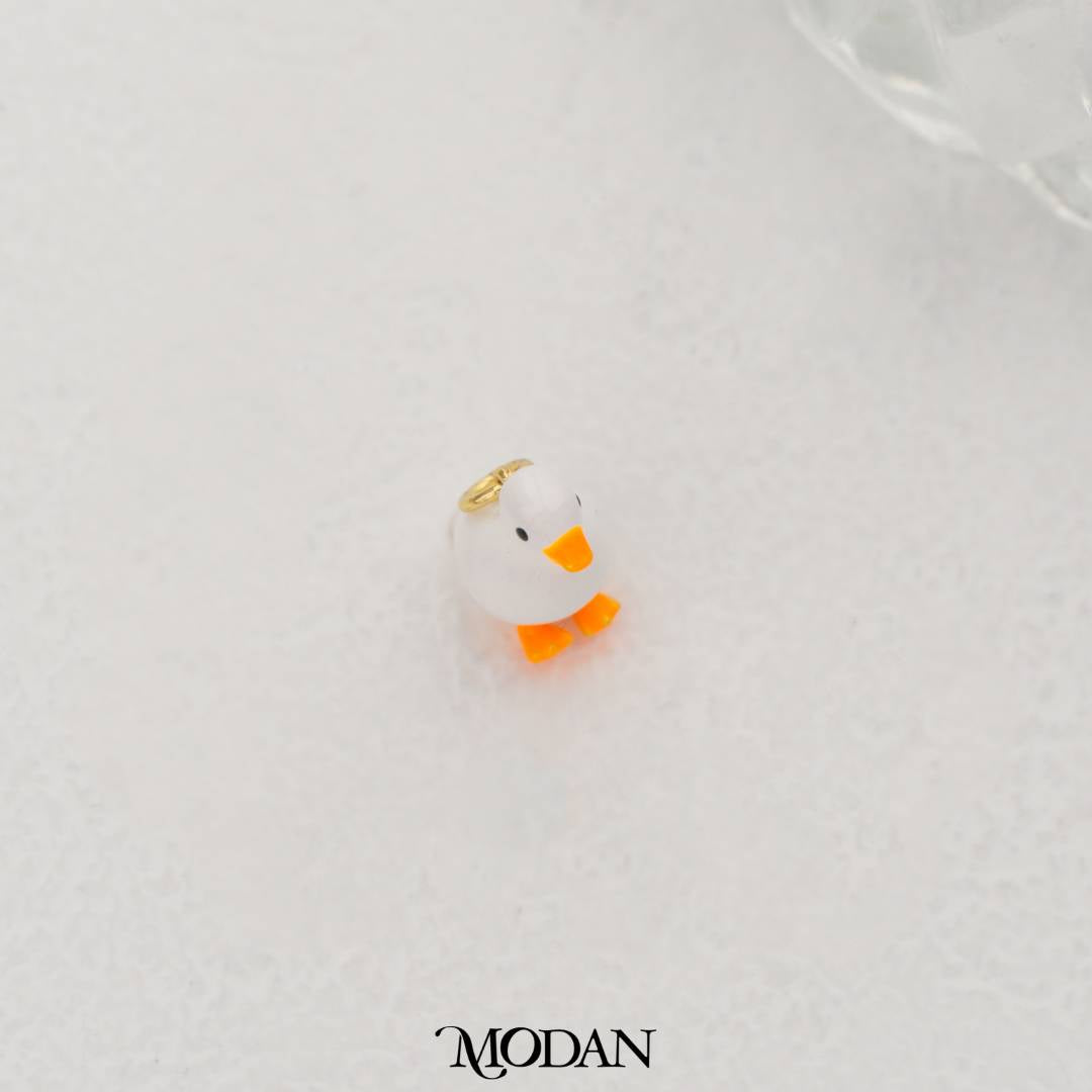 White Bird Enamel Pendant with Orange Legs DIY Pendant Liontin Ayam Kecil Hypoallergenic Gold Filled