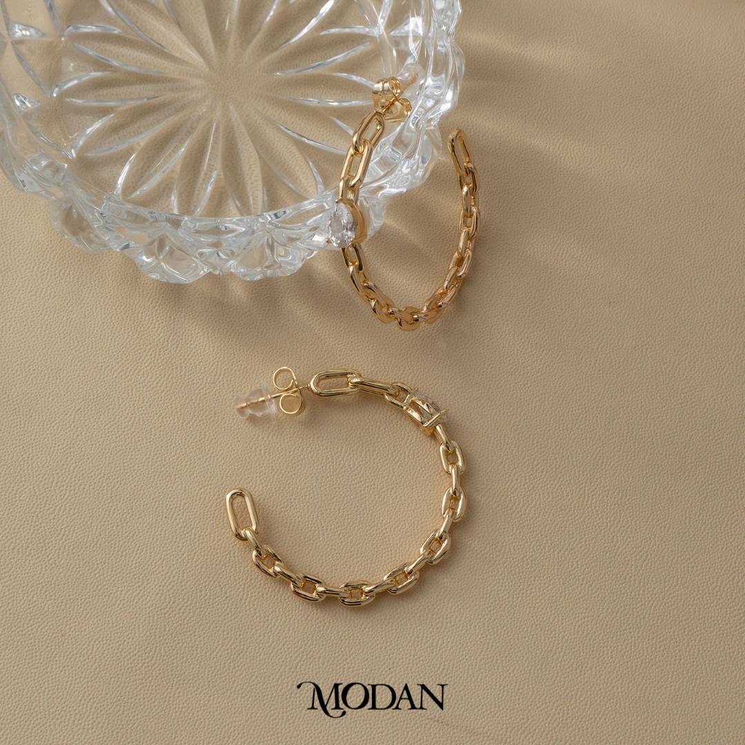 (38mm) Plain Link Chain Statement Rose Gold C Hoop Earrings Anting Bentuk C Hypoallergenic Gold Plated