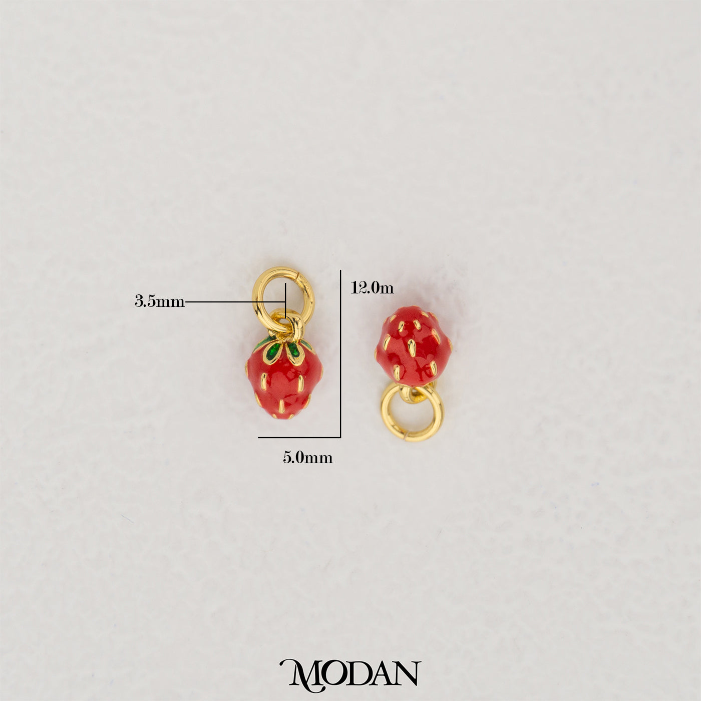 Tiny Red Strawberry Enamel DIY Pendant Liontin Buah Stroberi Hypoallergenic Gold Filled