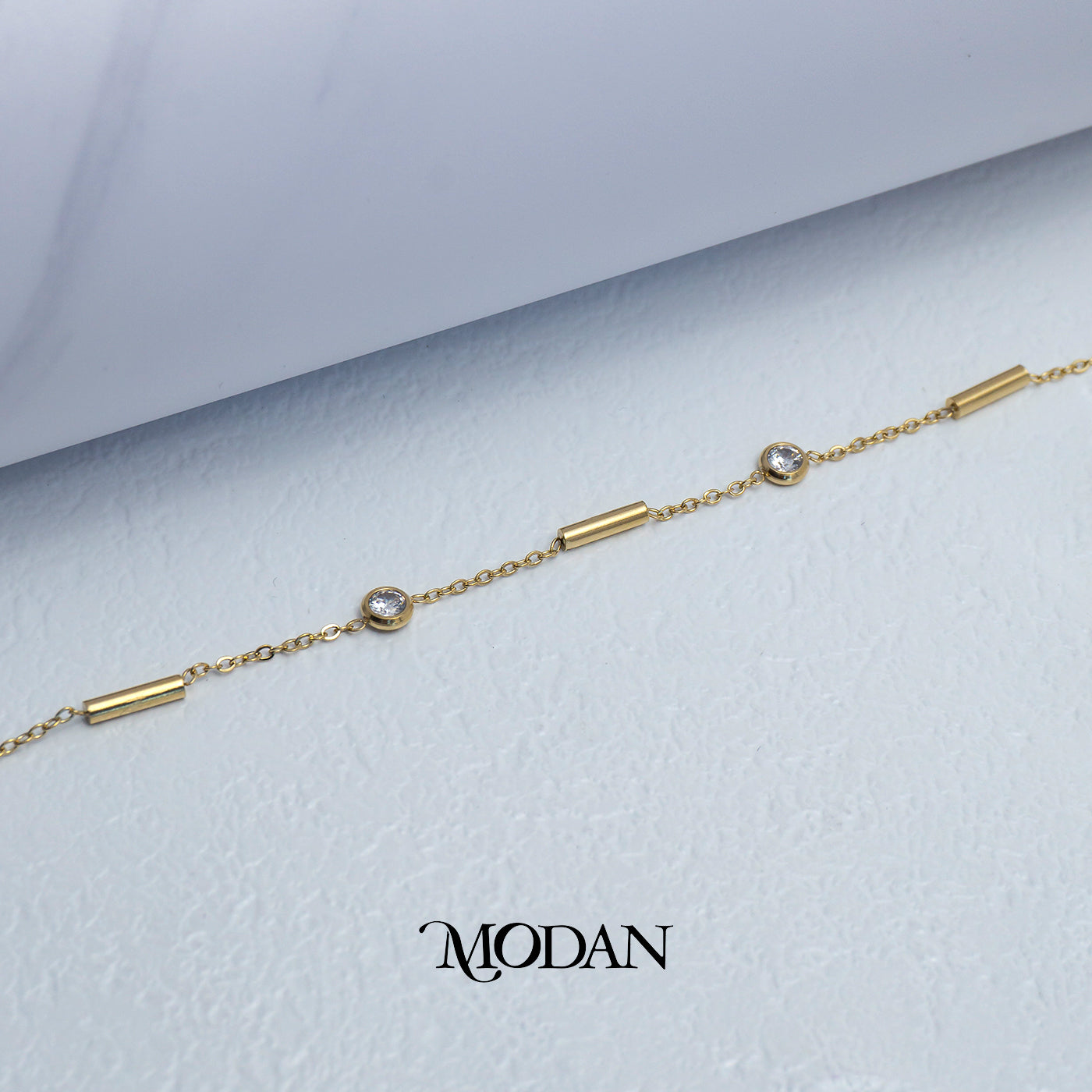 (17cm) Titanium Golden Round & Tube Dainty Bracelet Gelang Hypoallergenic Stainless Steel