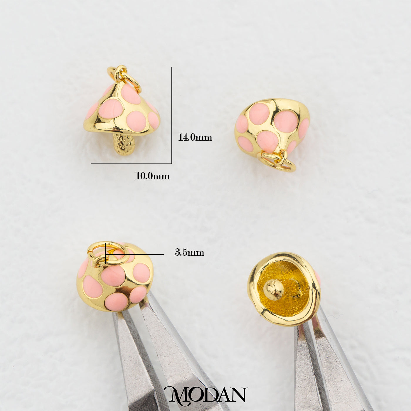 Gold Mushroom With Pink Dot Enamel DIY Pendant Liontin Jamur Hypoallergenic Gold Filled