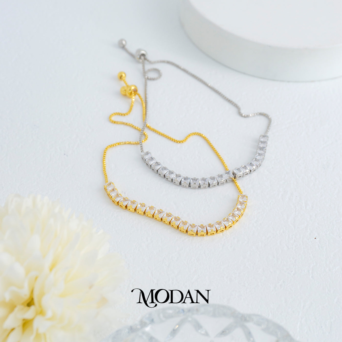 Simple Clear Dainty Tennis Adjustable Bracelet Gelang Serut Hypoallergenic Gold Filled