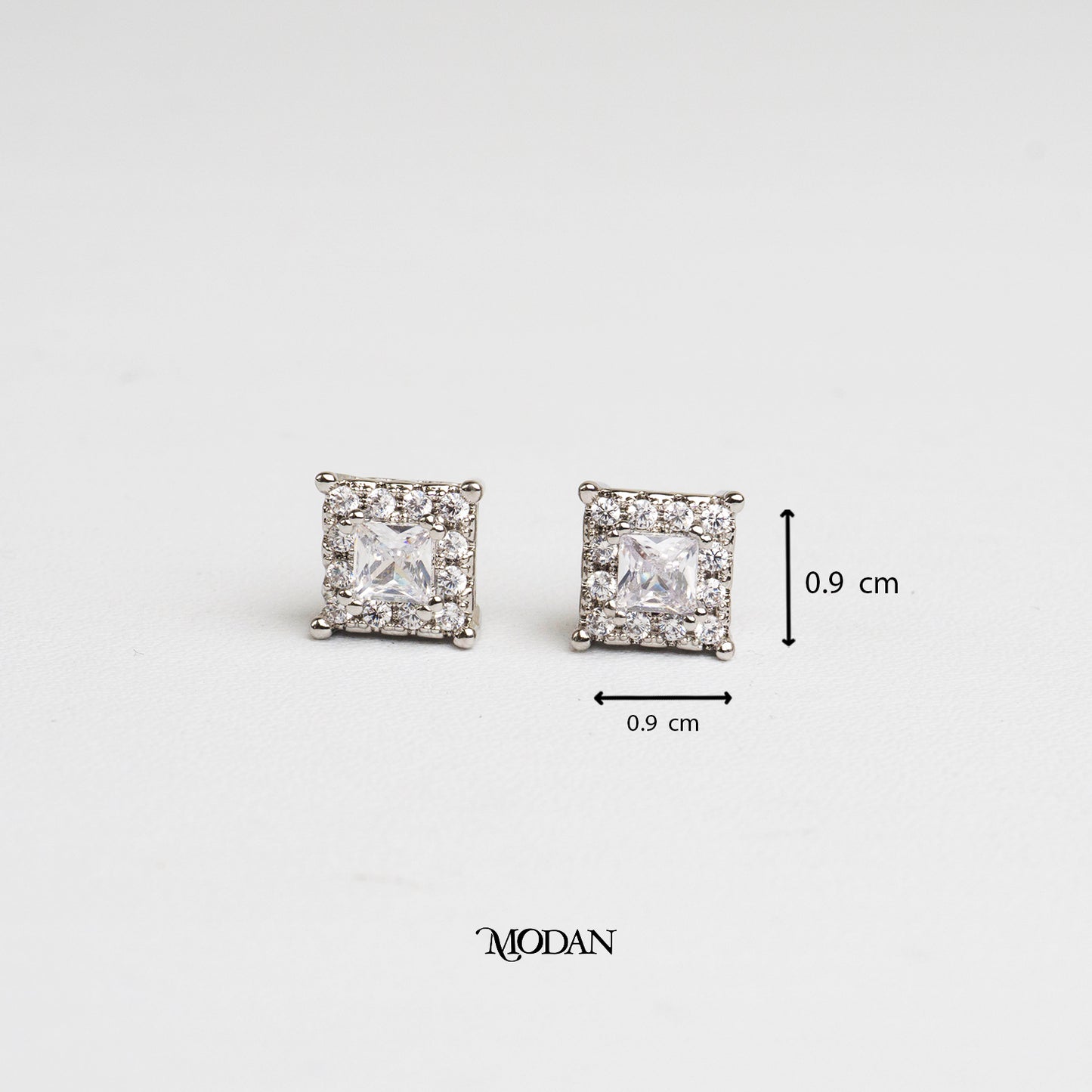 (9mm) Micro Paved Simple Square Stud Earrings Anting Tusuk Hypoallergenic Gold Plated