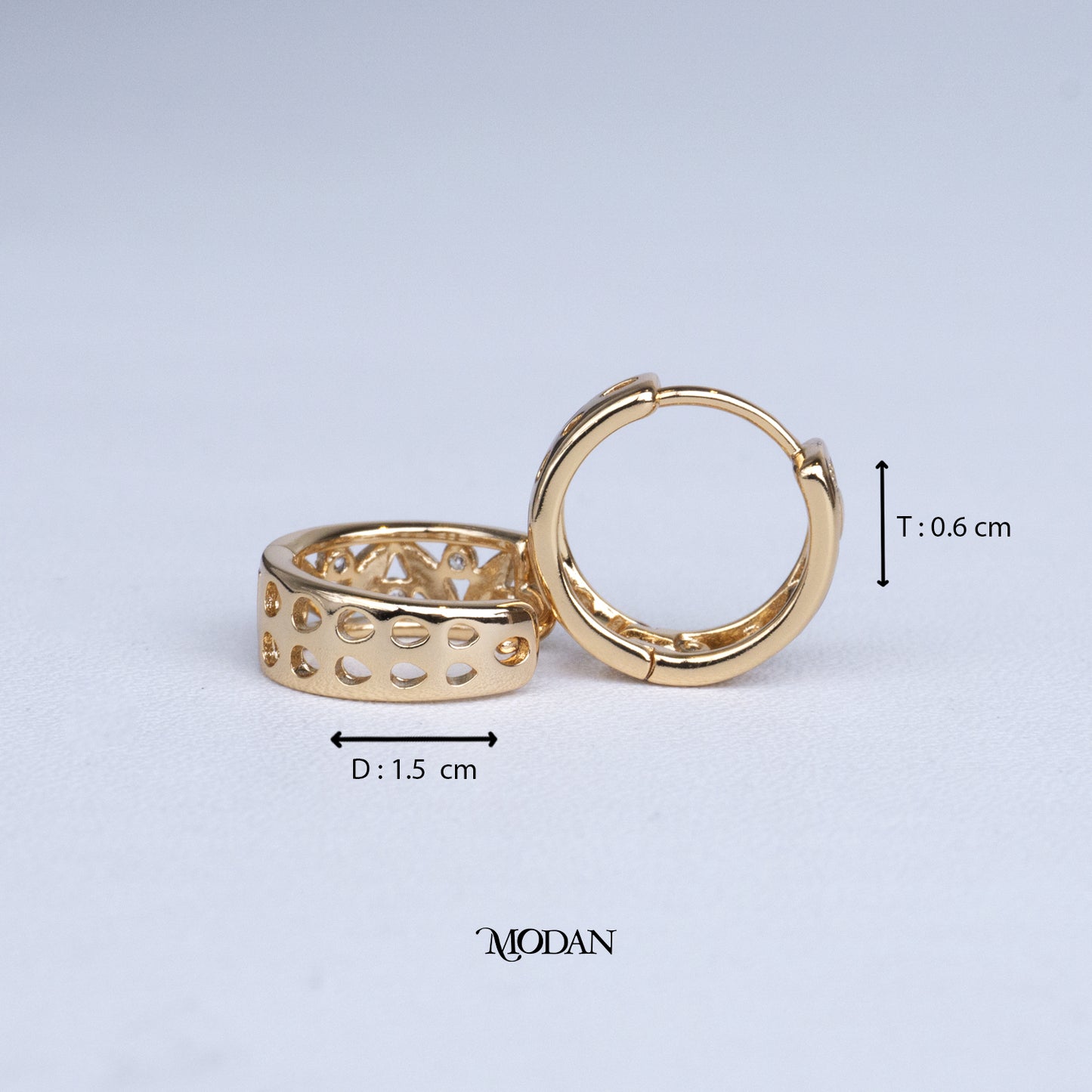 (15mm) Sparkling Geometric Bar Hoop Earrings Anting Bulat Hypoallergenic Gold Plated