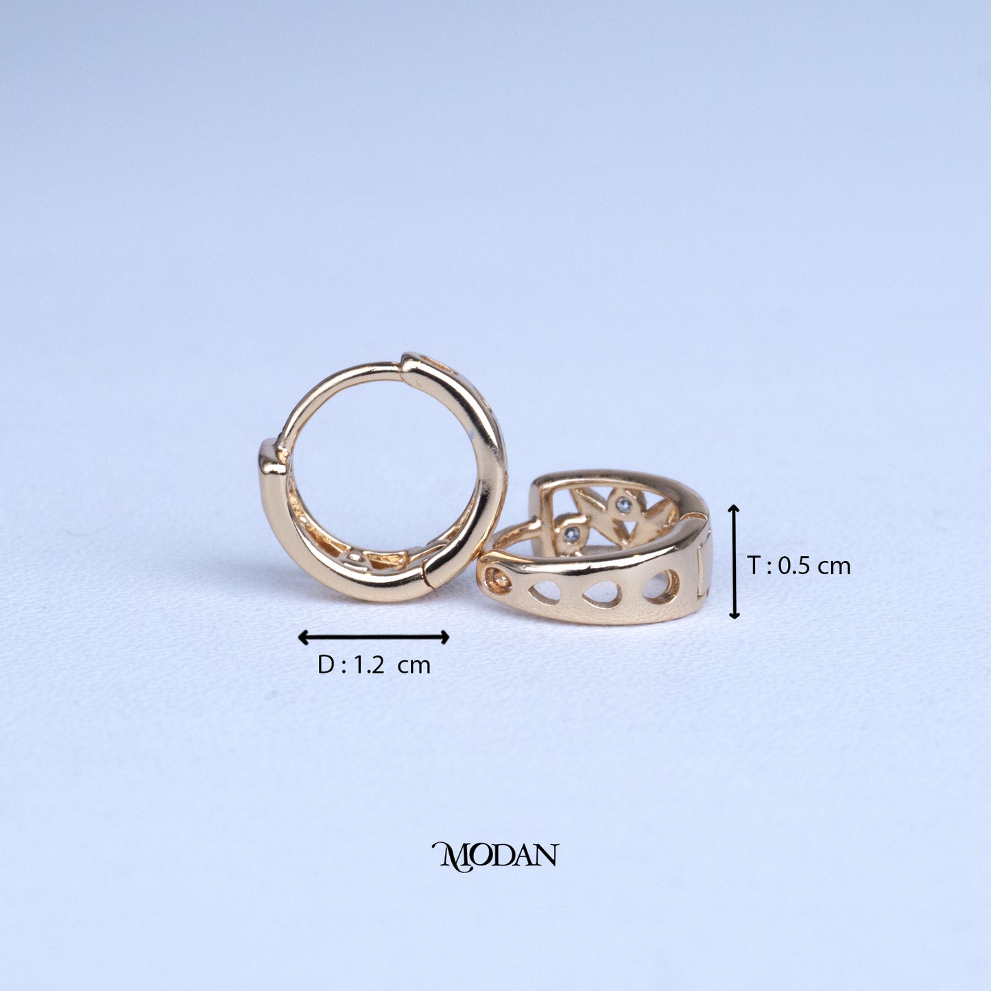 (12mm) Sparkling Geometric Bar Hoop Earrings Anting Bulat Hypoallergenic Gold Plated