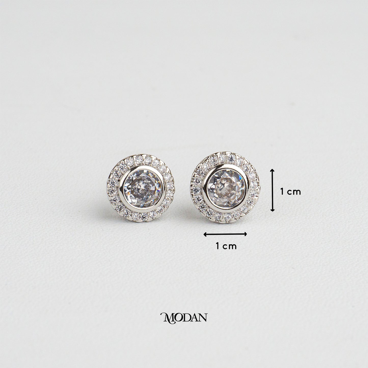 (10mm) Micro Pave Round Circle Bezel Solitaire Stud Earrings Anting Tusuk Lingkaran Hypoallergenic Gold Plated