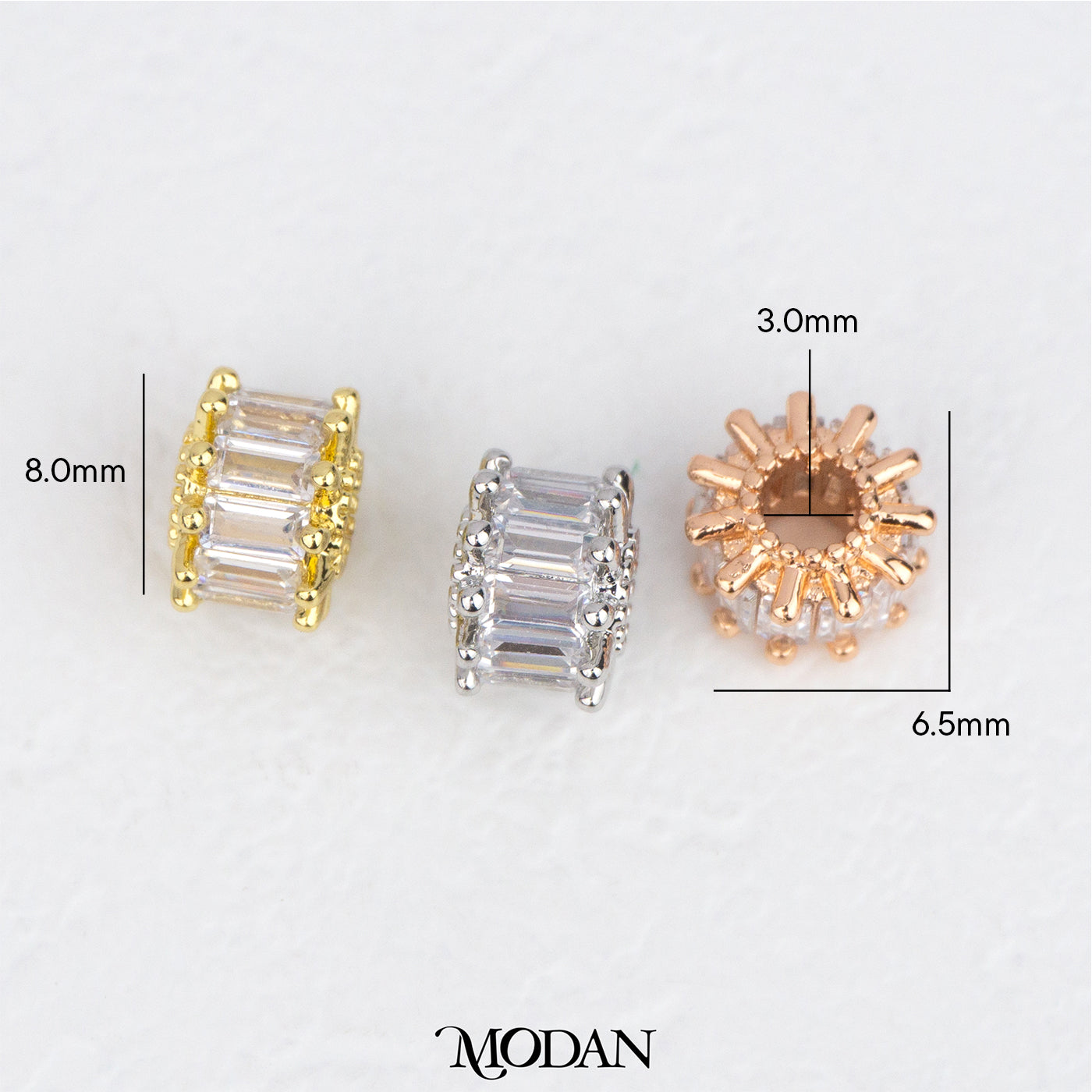 Mini Sparkling Round Baguette Zirconia DIY Beads Charm Manik Bulat Berkilau Hypoallergenic Gold Filled