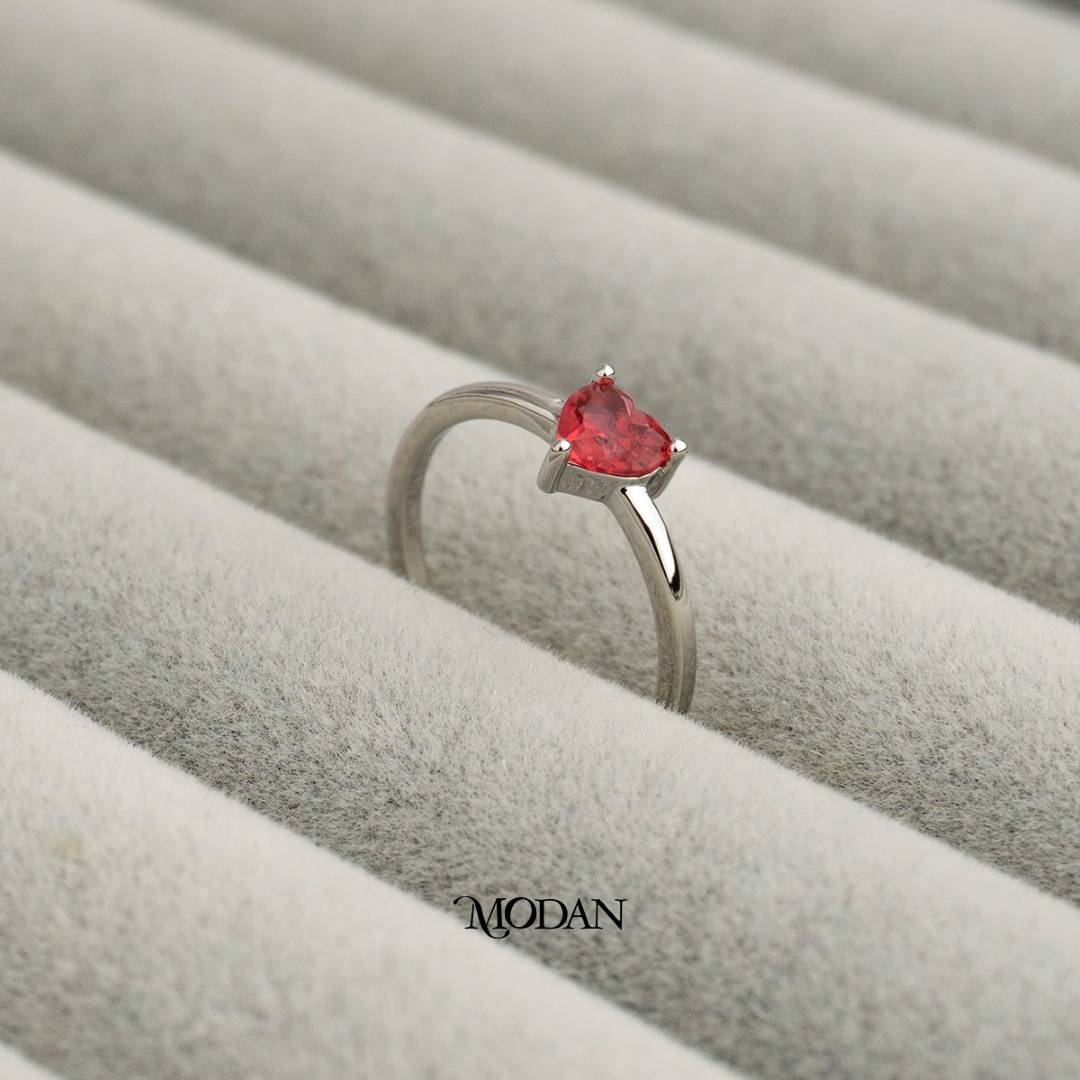Minimalist Ruby Red Solitaire Ring Cincin Solitaire Hati Merah Minimalis Hypoallergenic Gold Plated
