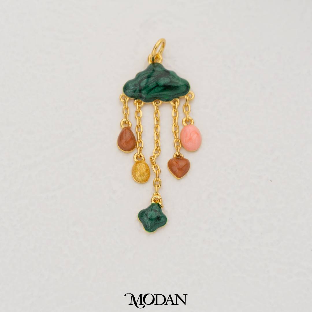 Cute Cloud Enamel Pendant with Mini Love Moon Dangle DIY Pendant Liontin Awan dengan Gantungan Hypoallergenic Gold Filled