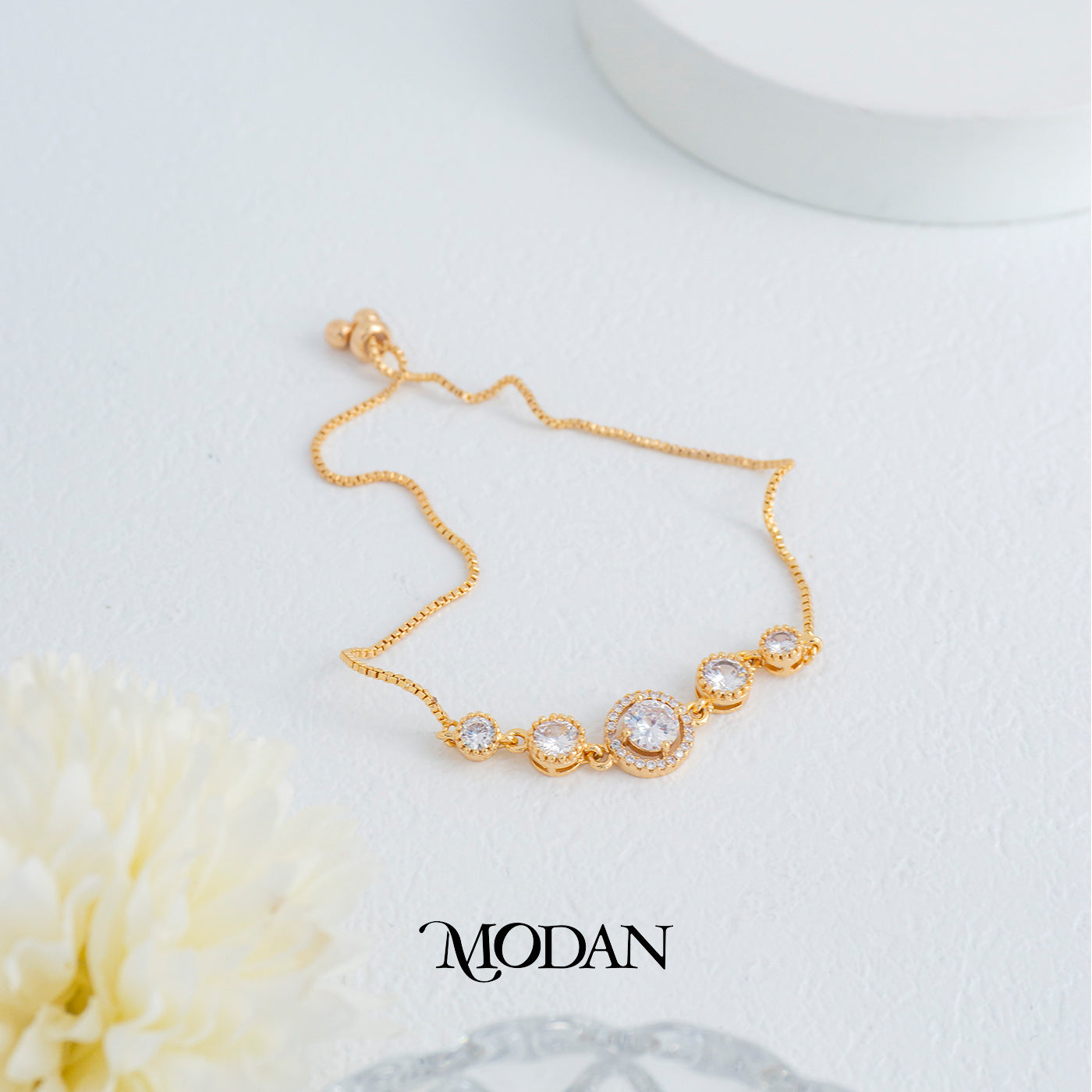 Sparkling Silver Round Adjustable Bracelet Gelang Serut Hypoallergenic Gold Plated