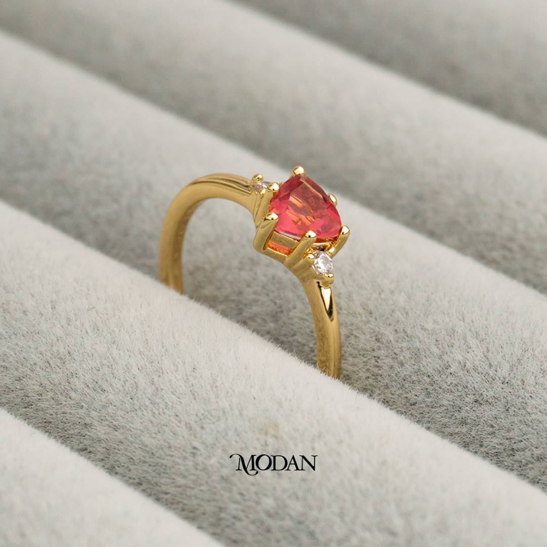 Geometric Triangle Ruby Ring Cincin Rubi Segitiga Hypoallergenic Gold Plated
