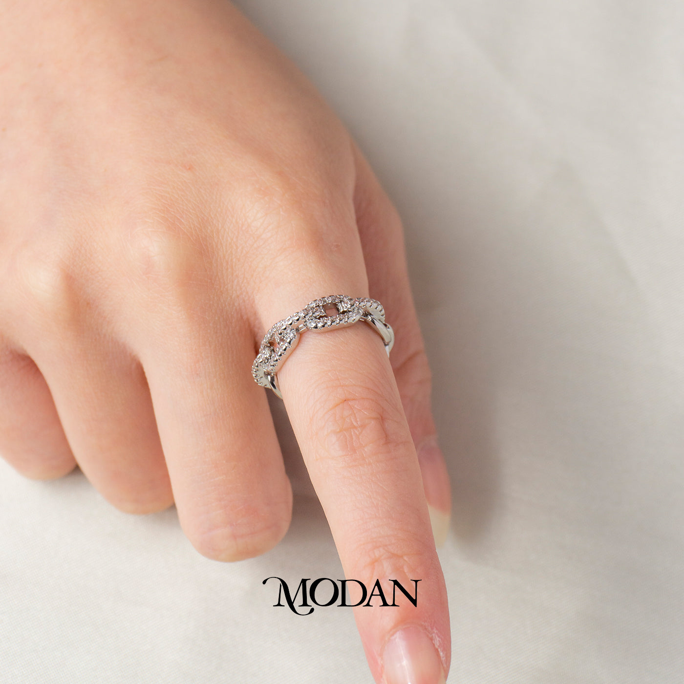 Anchor Link Pave Line Adjustable Ring Model Rantai Jangkar Hypoallergenic Gold Plated
