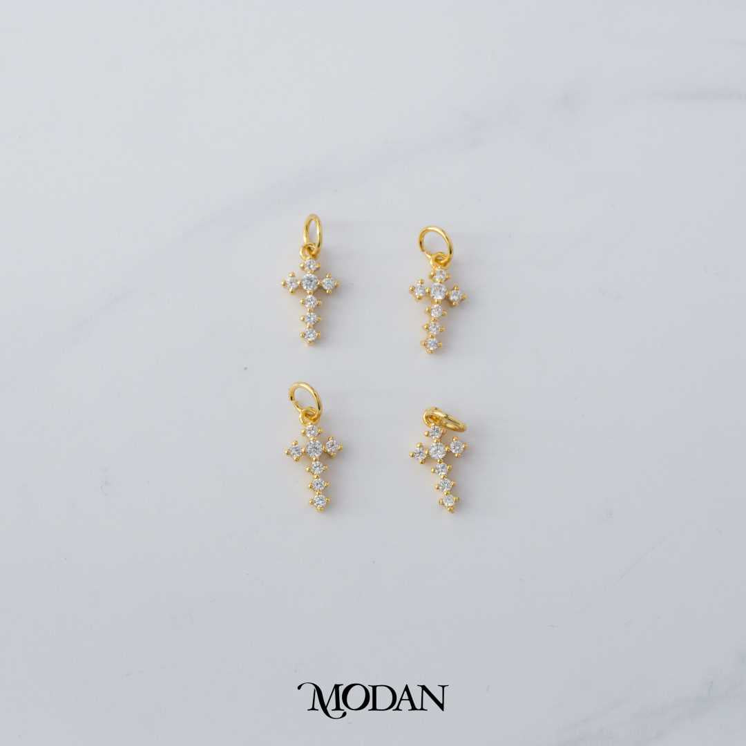 Cubic Zirconia Religious Cross DIY Charm Liontin Salib Berlian Hypoallergenic Gold Filled