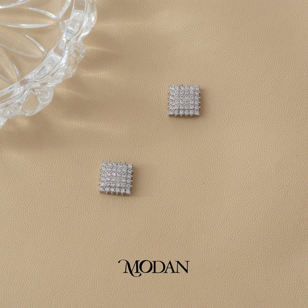 (10mm) Sparkling Micro Pave Geometric Square Stud Earrings Anting Tusuk Pesta Persegi Hypoallergenic Gold Plated